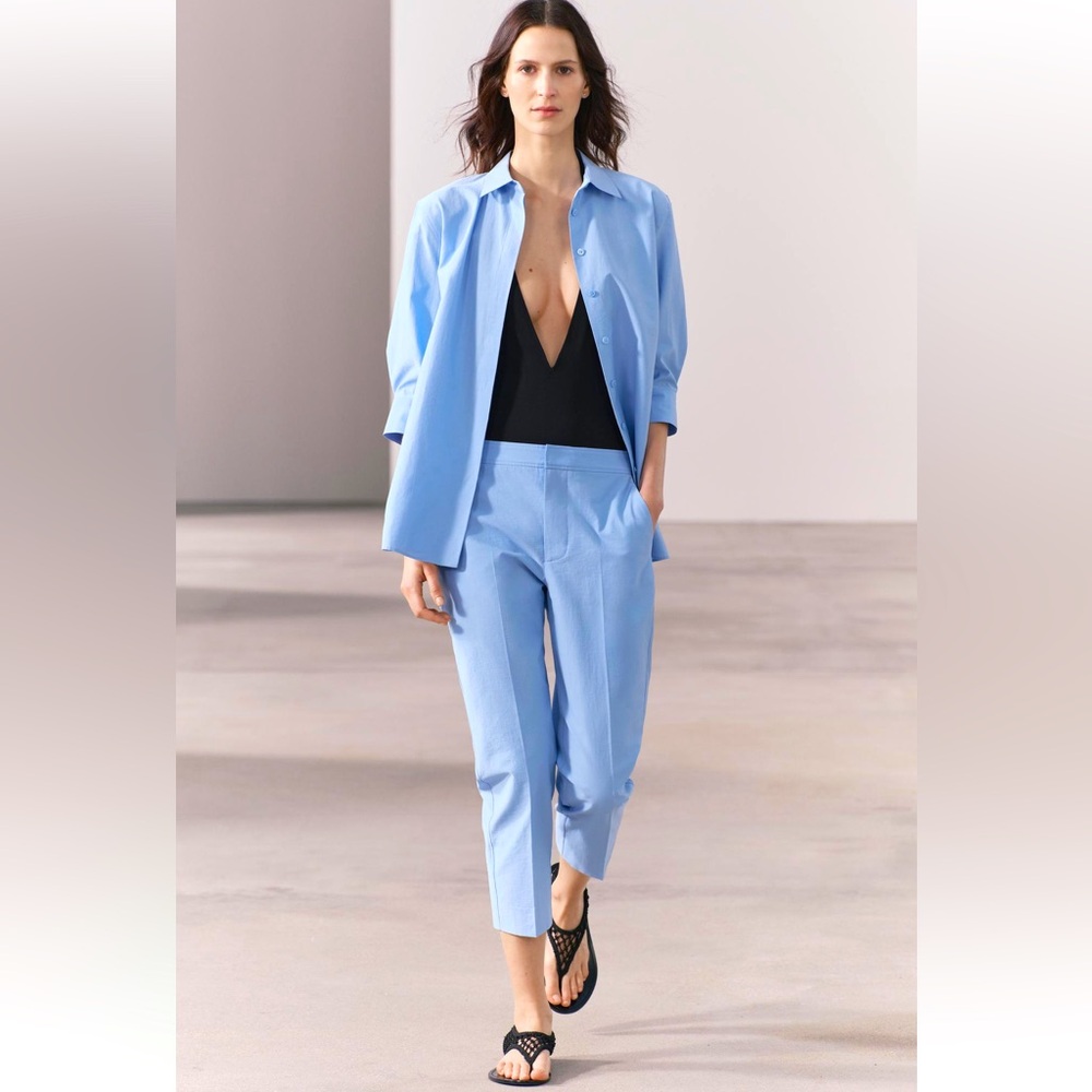 Zara Light Blue Straight Leg Pants